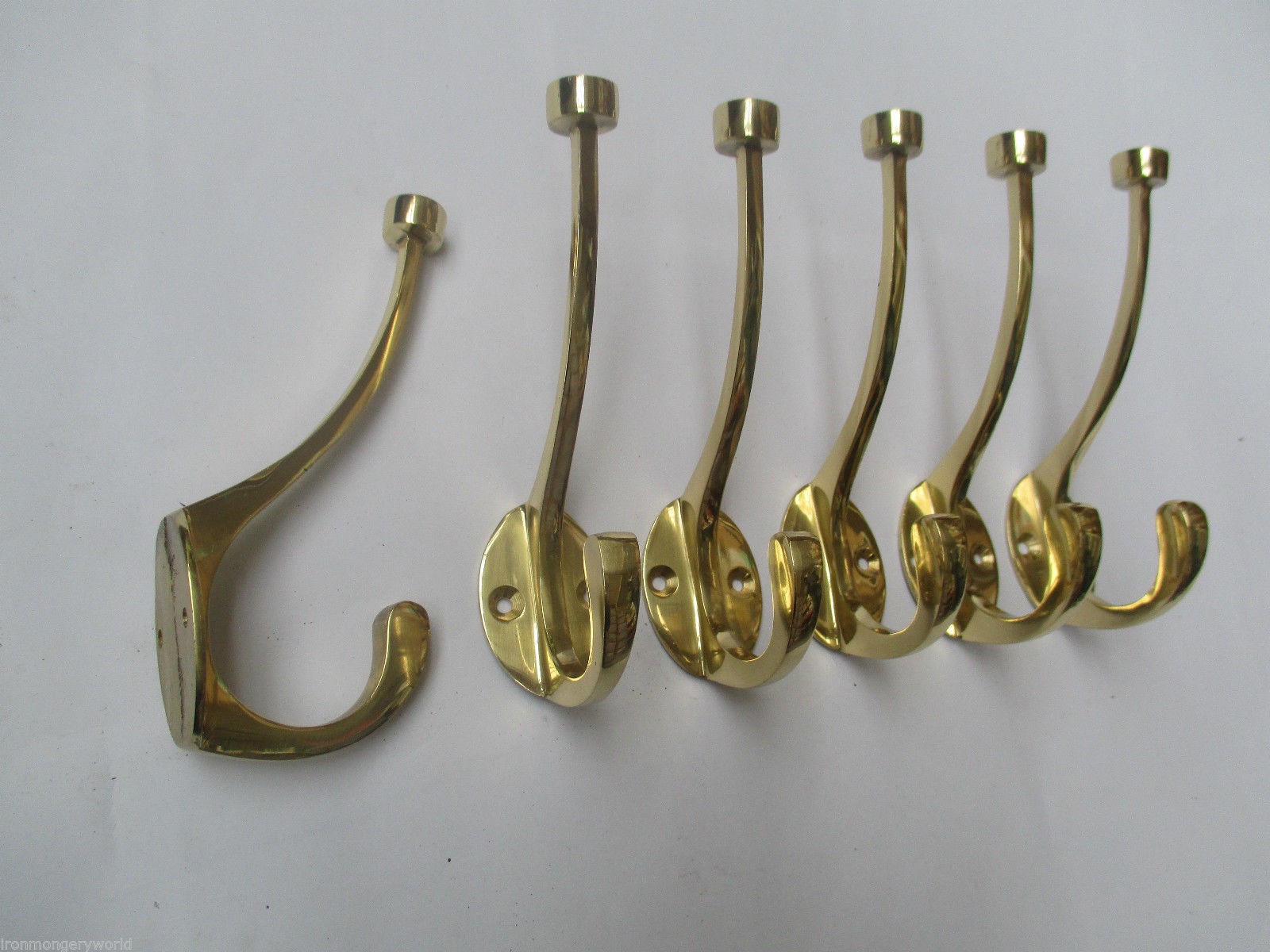 6 X TRADITIONAL VICTORIAN STYLE LARGE HAT AND COAT HOOK DOUBLE COAT HANGING  HOOK- POLISHED BRASS
